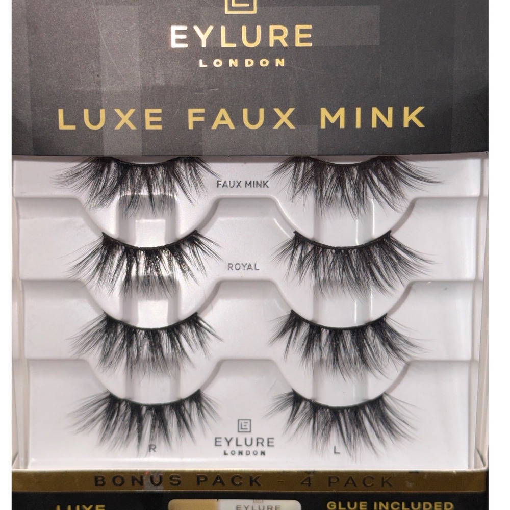 Eylure London Luxe‎ Faux Mink False Eyelashes 4 Pair Bonus Pack with Glue Black